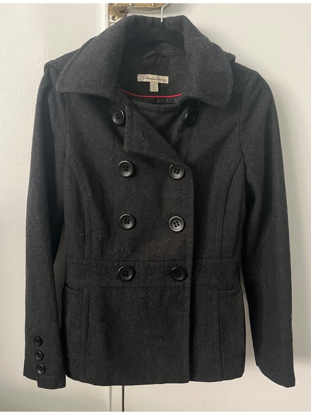 Women's Gray Double-Breasted Peacoat Jacket